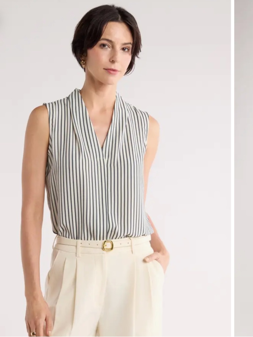 Nordstrom Sleeveless V-Neck Striped Shell Top in Blue & Ivory